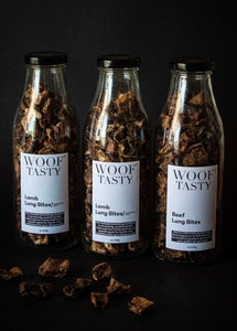 WOOF’TASTY Beef Lung Bites in glass